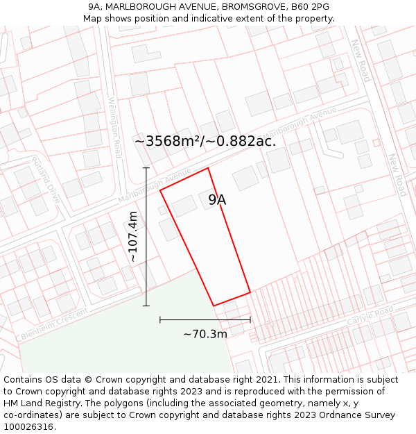 9A, MARLBOROUGH AVENUE, BROMSGROVE, B60 2PG: Plot and title map