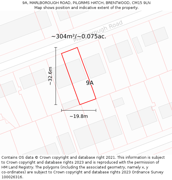 9A, MARLBOROUGH ROAD, PILGRIMS HATCH, BRENTWOOD, CM15 9LN: Plot and title map