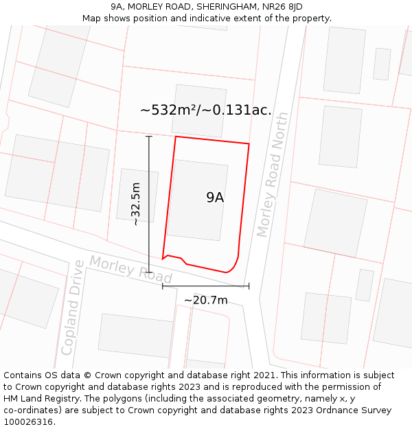 9A, MORLEY ROAD, SHERINGHAM, NR26 8JD: Plot and title map