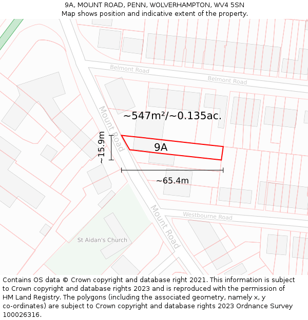 9A, MOUNT ROAD, PENN, WOLVERHAMPTON, WV4 5SN: Plot and title map