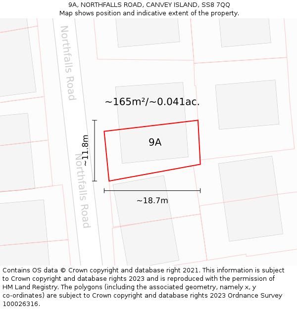 9A, NORTHFALLS ROAD, CANVEY ISLAND, SS8 7QQ: Plot and title map