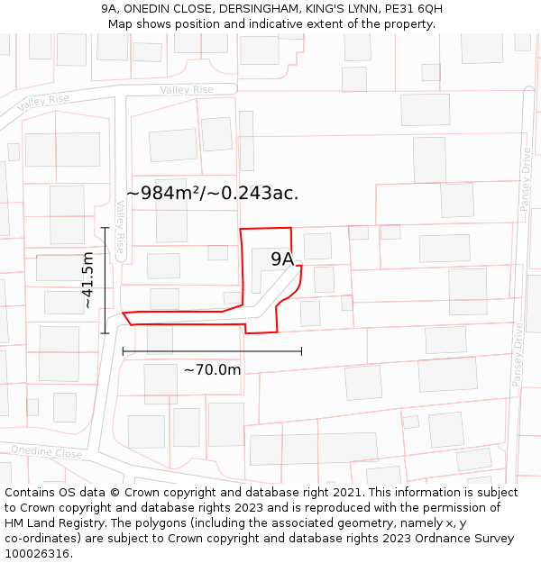 9A, ONEDIN CLOSE, DERSINGHAM, KING'S LYNN, PE31 6QH: Plot and title map