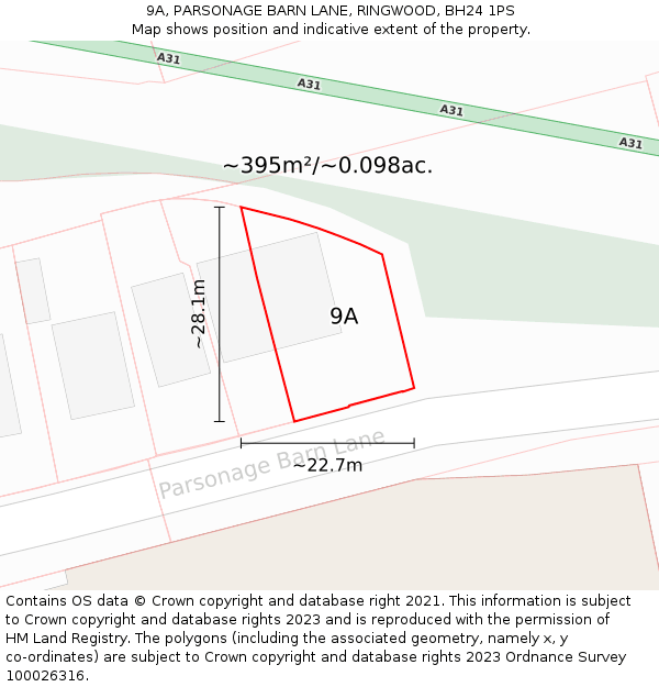 9A, PARSONAGE BARN LANE, RINGWOOD, BH24 1PS: Plot and title map