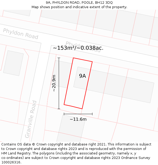 9A, PHYLDON ROAD, POOLE, BH12 3DQ: Plot and title map