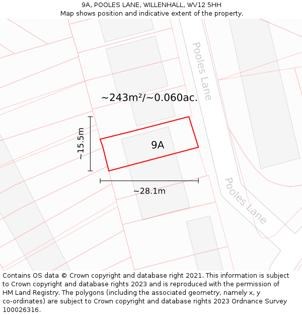 9A, POOLES LANE, WILLENHALL, WV12 5HH: Plot and title map