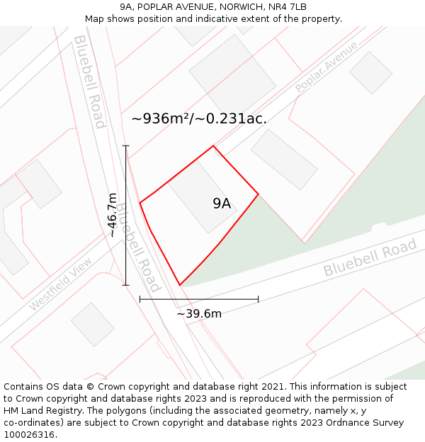9A, POPLAR AVENUE, NORWICH, NR4 7LB: Plot and title map