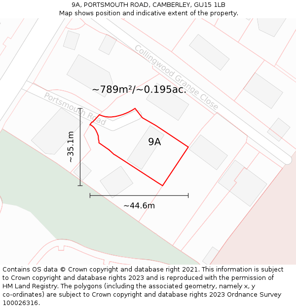 9A, PORTSMOUTH ROAD, CAMBERLEY, GU15 1LB: Plot and title map