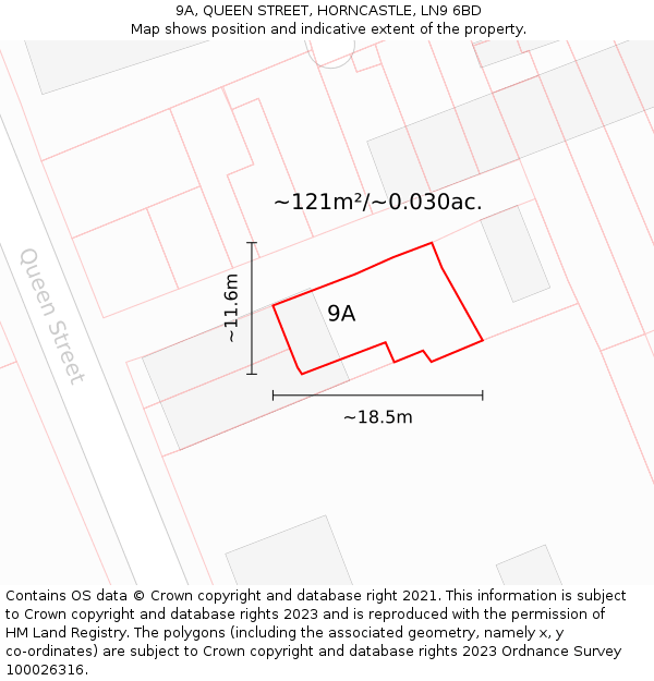 9A, QUEEN STREET, HORNCASTLE, LN9 6BD: Plot and title map