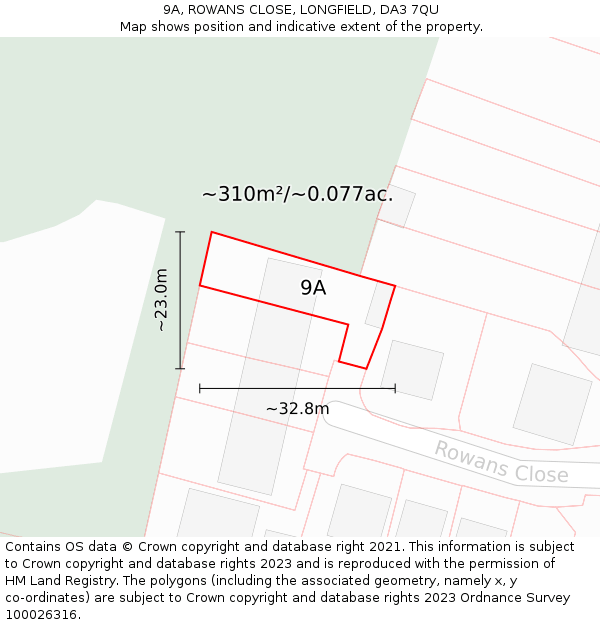 9A, ROWANS CLOSE, LONGFIELD, DA3 7QU: Plot and title map