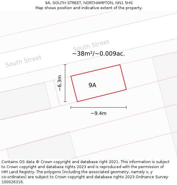 9A, SOUTH STREET, NORTHAMPTON, NN1 5HS: Plot and title map