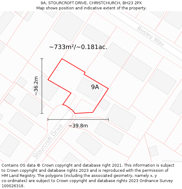 9A, STOURCROFT DRIVE, CHRISTCHURCH, BH23 2PX: Plot and title map