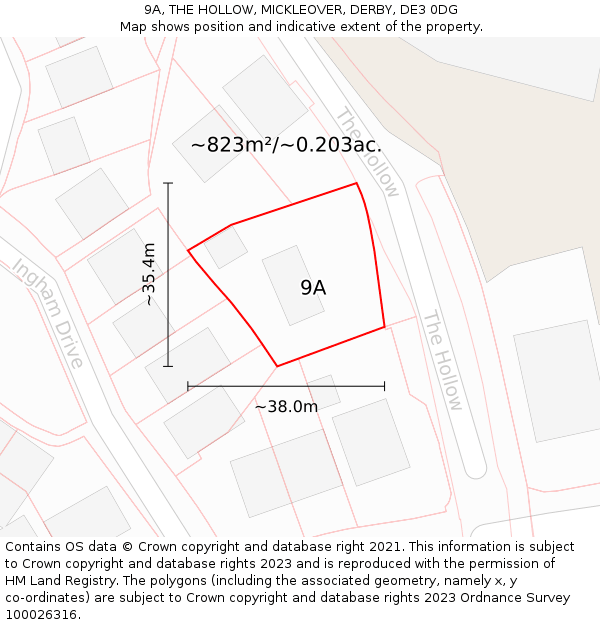 9A, THE HOLLOW, MICKLEOVER, DERBY, DE3 0DG: Plot and title map
