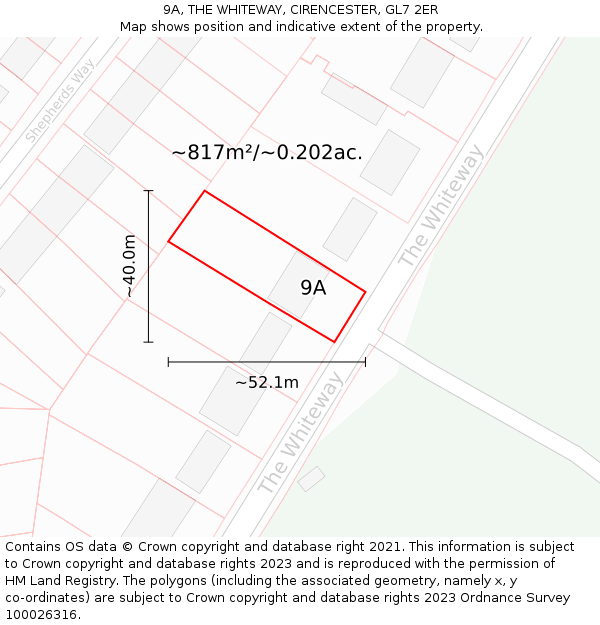 9A, THE WHITEWAY, CIRENCESTER, GL7 2ER: Plot and title map