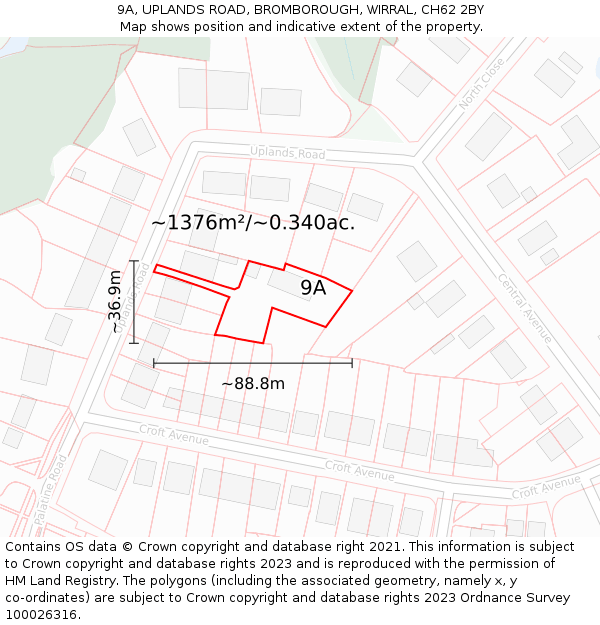 9A, UPLANDS ROAD, BROMBOROUGH, WIRRAL, CH62 2BY: Plot and title map