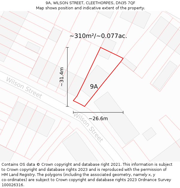 9A, WILSON STREET, CLEETHORPES, DN35 7QF: Plot and title map