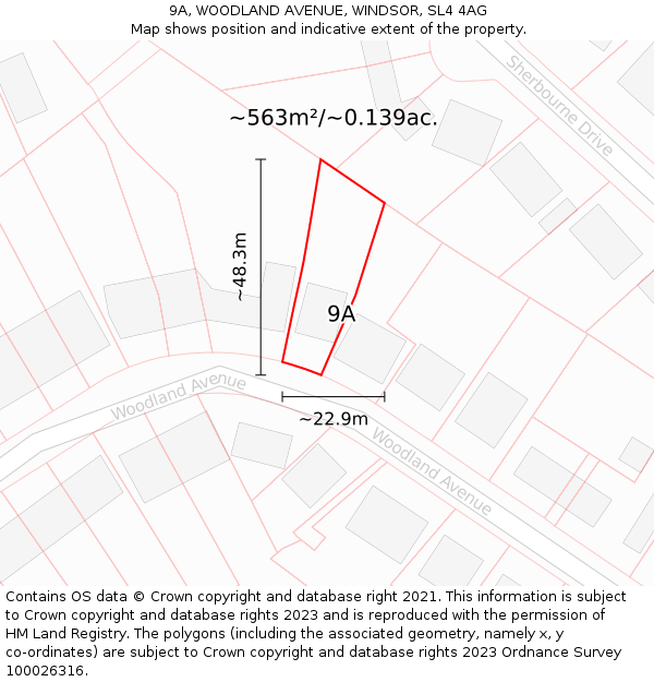 9A, WOODLAND AVENUE, WINDSOR, SL4 4AG: Plot and title map