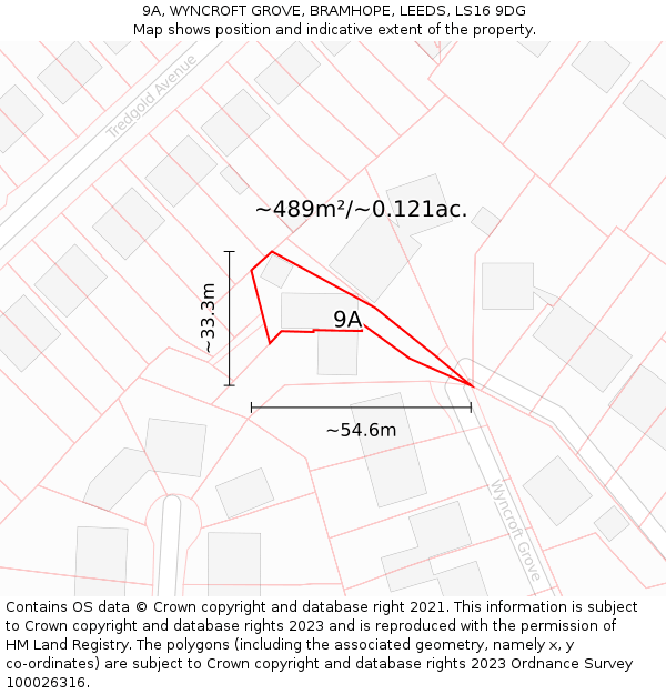 9A, WYNCROFT GROVE, BRAMHOPE, LEEDS, LS16 9DG: Plot and title map
