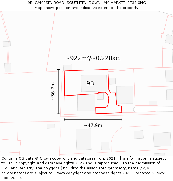 9B, CAMPSEY ROAD, SOUTHERY, DOWNHAM MARKET, PE38 0NG: Plot and title map