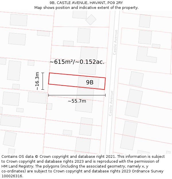 9B, CASTLE AVENUE, HAVANT, PO9 2RY: Plot and title map