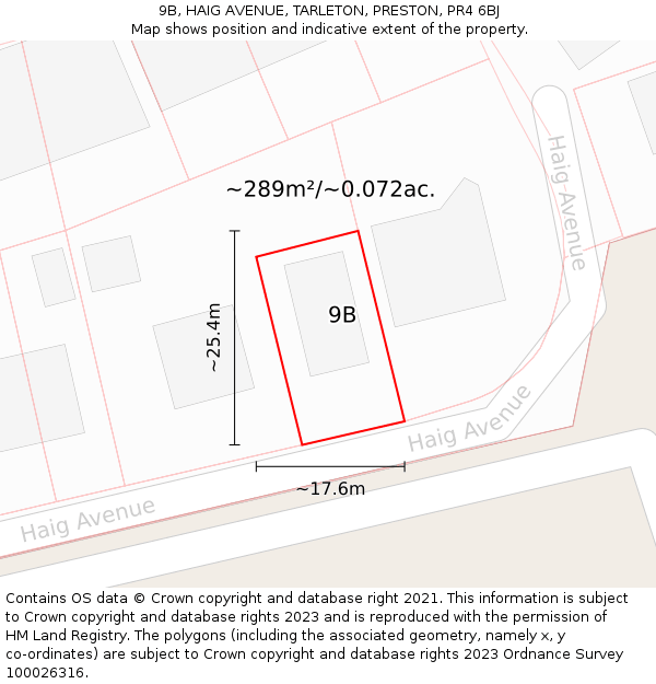 9B, HAIG AVENUE, TARLETON, PRESTON, PR4 6BJ: Plot and title map