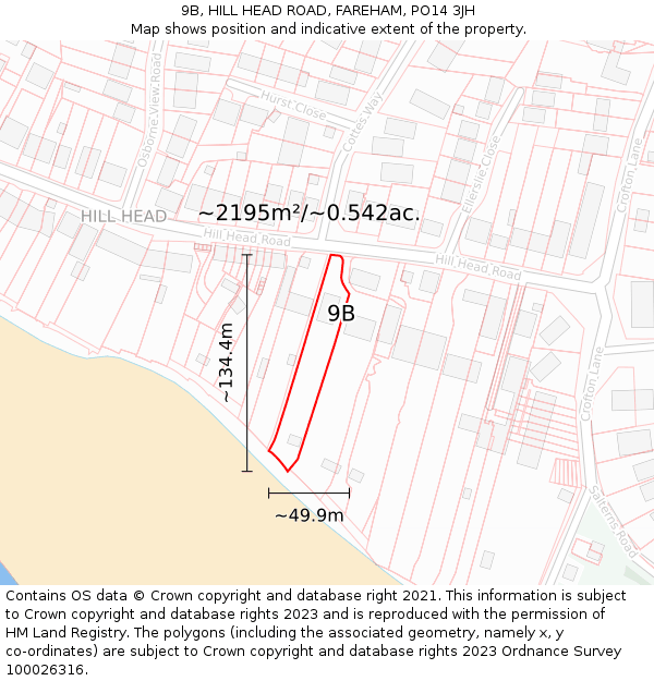 9B, HILL HEAD ROAD, FAREHAM, PO14 3JH: Plot and title map