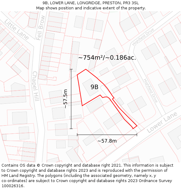 9B, LOWER LANE, LONGRIDGE, PRESTON, PR3 3SL: Plot and title map