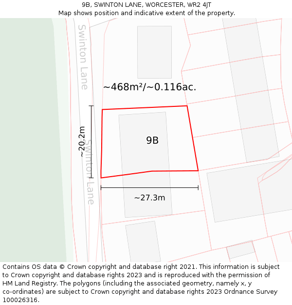 9B, SWINTON LANE, WORCESTER, WR2 4JT: Plot and title map