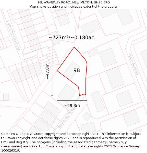 9B, WAVERLEY ROAD, NEW MILTON, BH25 6PQ: Plot and title map