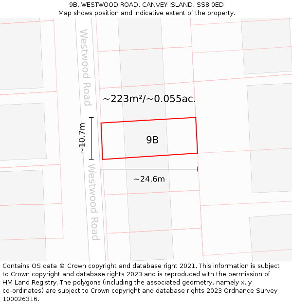 9B, WESTWOOD ROAD, CANVEY ISLAND, SS8 0ED: Plot and title map