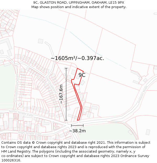 9C, GLASTON ROAD, UPPINGHAM, OAKHAM, LE15 9PX: Plot and title map