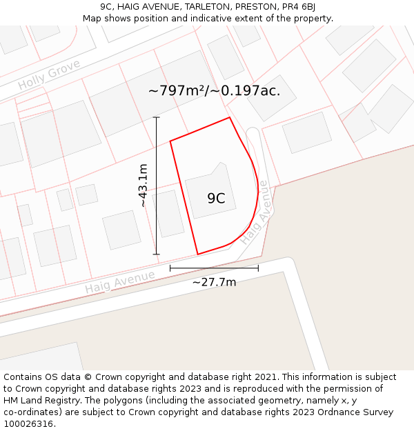 9C, HAIG AVENUE, TARLETON, PRESTON, PR4 6BJ: Plot and title map
