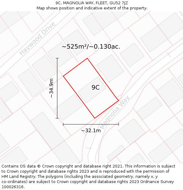 9C, MAGNOLIA WAY, FLEET, GU52 7JZ: Plot and title map