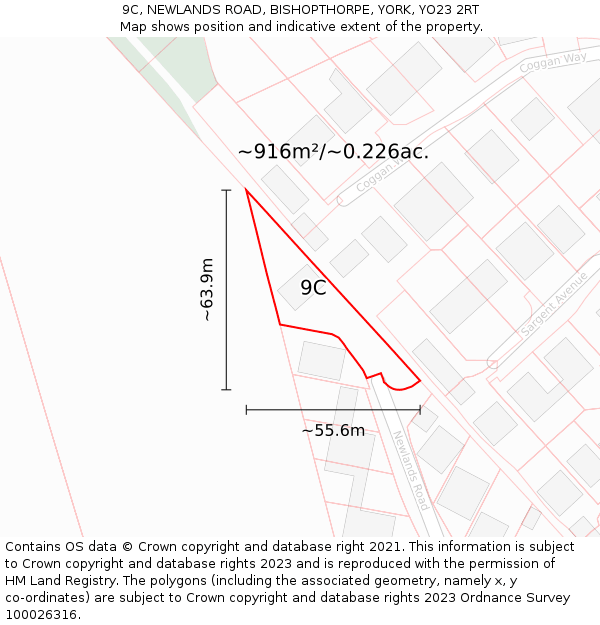 9C, NEWLANDS ROAD, BISHOPTHORPE, YORK, YO23 2RT: Plot and title map