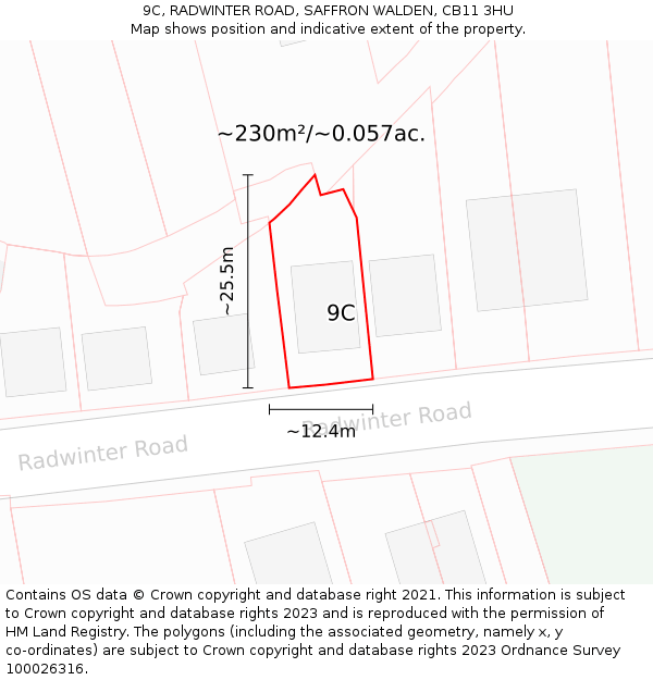 9C, RADWINTER ROAD, SAFFRON WALDEN, CB11 3HU: Plot and title map