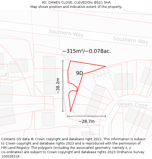 9D, DAWES CLOSE, CLEVEDON, BS21 5HA: Plot and title map