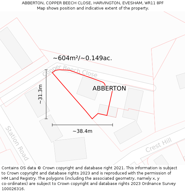 ABBERTON, COPPER BEECH CLOSE, HARVINGTON, EVESHAM, WR11 8PF: Plot and title map