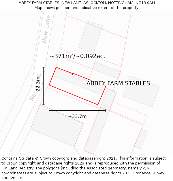 ABBEY FARM STABLES, NEW LANE, ASLOCKTON, NOTTINGHAM, NG13 9AH: Plot and title map