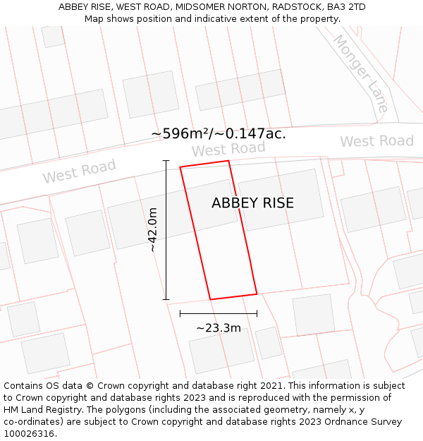 ABBEY RISE, WEST ROAD, MIDSOMER NORTON, RADSTOCK, BA3 2TD: Plot and title map