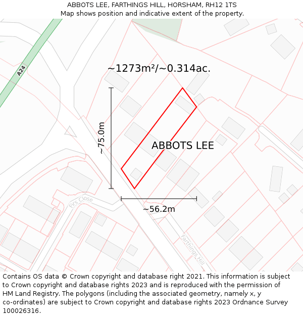 ABBOTS LEE, FARTHINGS HILL, HORSHAM, RH12 1TS: Plot and title map