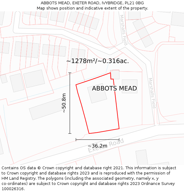 ABBOTS MEAD, EXETER ROAD, IVYBRIDGE, PL21 0BG: Plot and title map