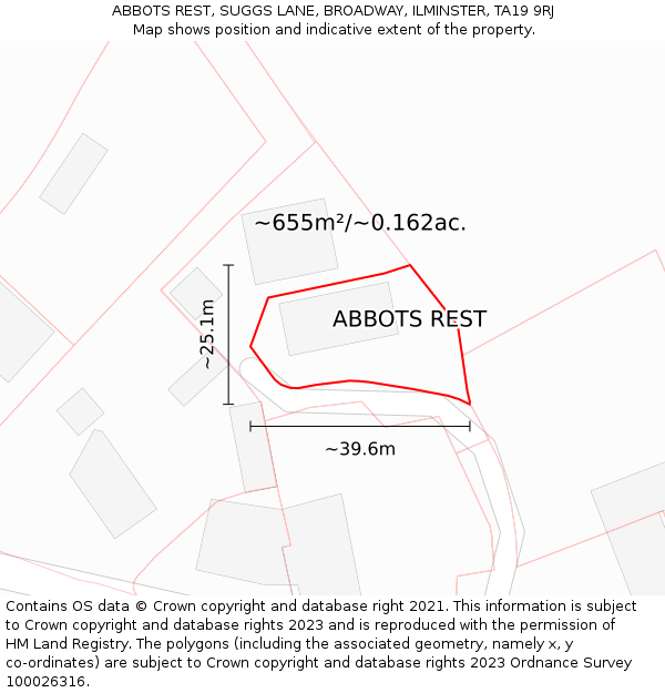 ABBOTS REST, SUGGS LANE, BROADWAY, ILMINSTER, TA19 9RJ: Plot and title map