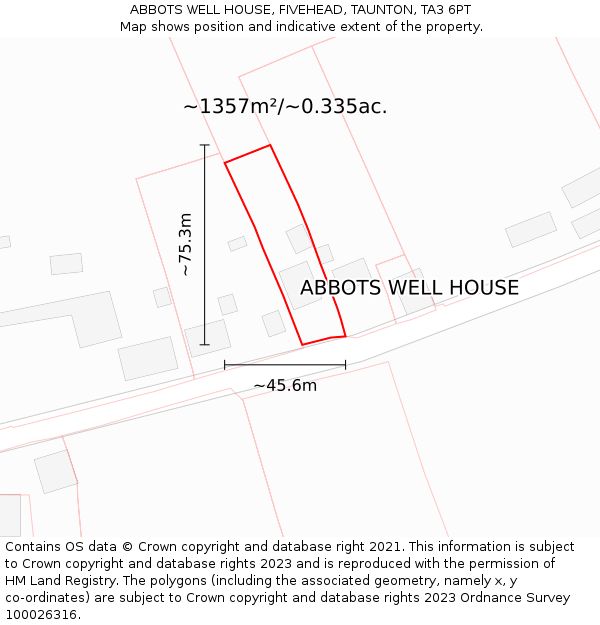 ABBOTS WELL HOUSE, FIVEHEAD, TAUNTON, TA3 6PT: Plot and title map