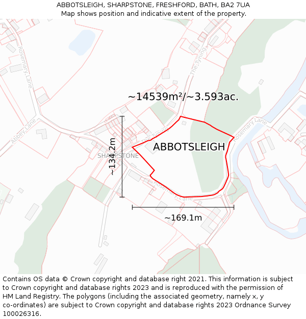 ABBOTSLEIGH, SHARPSTONE, FRESHFORD, BATH, BA2 7UA: Plot and title map