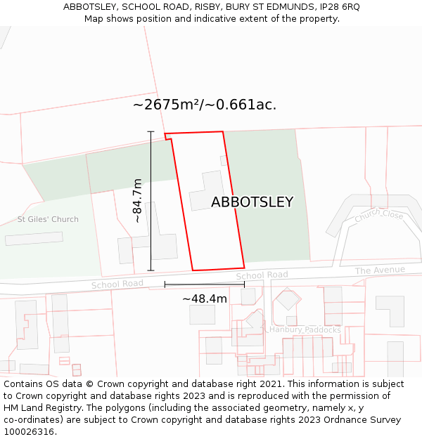 ABBOTSLEY, SCHOOL ROAD, RISBY, BURY ST EDMUNDS, IP28 6RQ: Plot and title map
