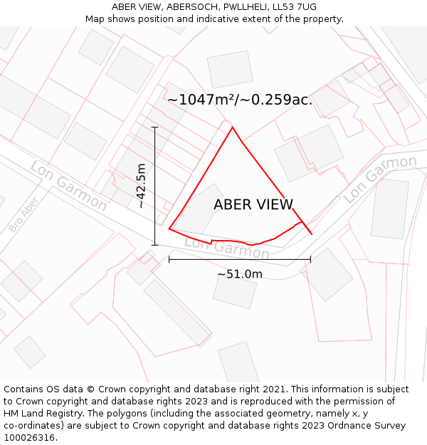 ABER VIEW, ABERSOCH, PWLLHELI, LL53 7UG: Plot and title map