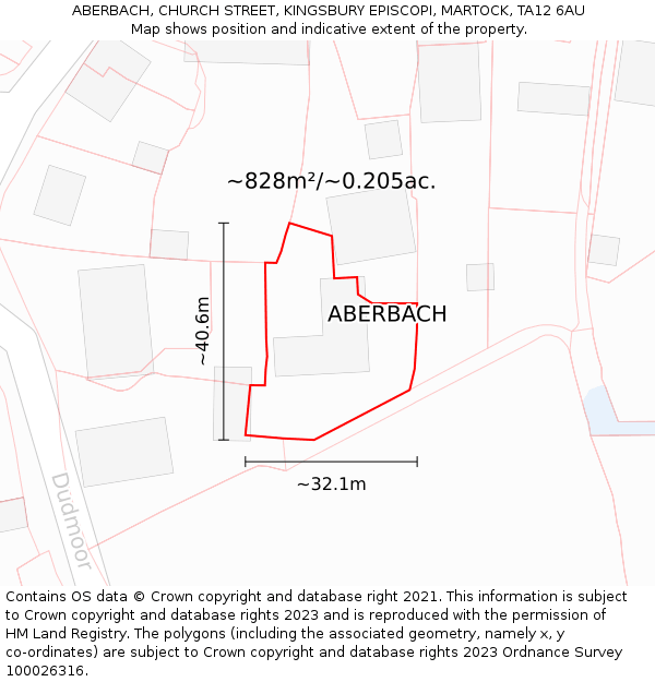 ABERBACH, CHURCH STREET, KINGSBURY EPISCOPI, MARTOCK, TA12 6AU: Plot and title map