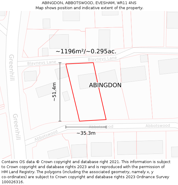 ABINGDON, ABBOTSWOOD, EVESHAM, WR11 4NS: Plot and title map