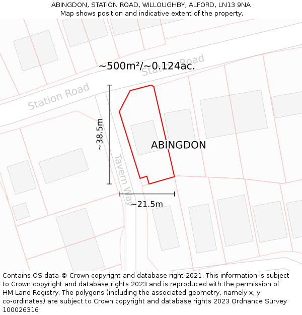 ABINGDON, STATION ROAD, WILLOUGHBY, ALFORD, LN13 9NA: Plot and title map