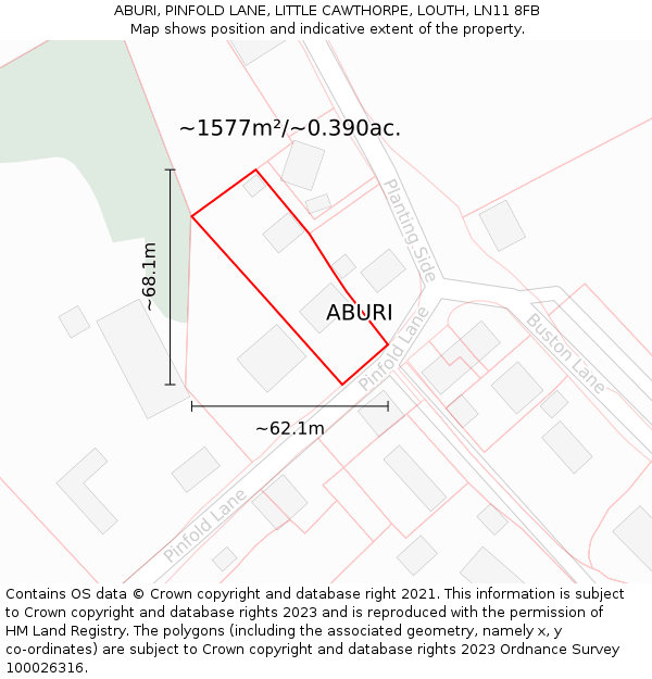ABURI, PINFOLD LANE, LITTLE CAWTHORPE, LOUTH, LN11 8FB: Plot and title map