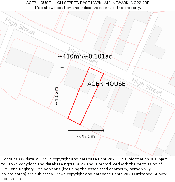 ACER HOUSE, HIGH STREET, EAST MARKHAM, NEWARK, NG22 0RE: Plot and title map